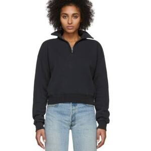 RE/DONE 70's Half Zip Sweatshirt in Washed Black Size large NWOT